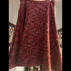 Anthropologie Elevenses Pink/Lavender Beaded Tweed Wool flared Skirt  Size 4